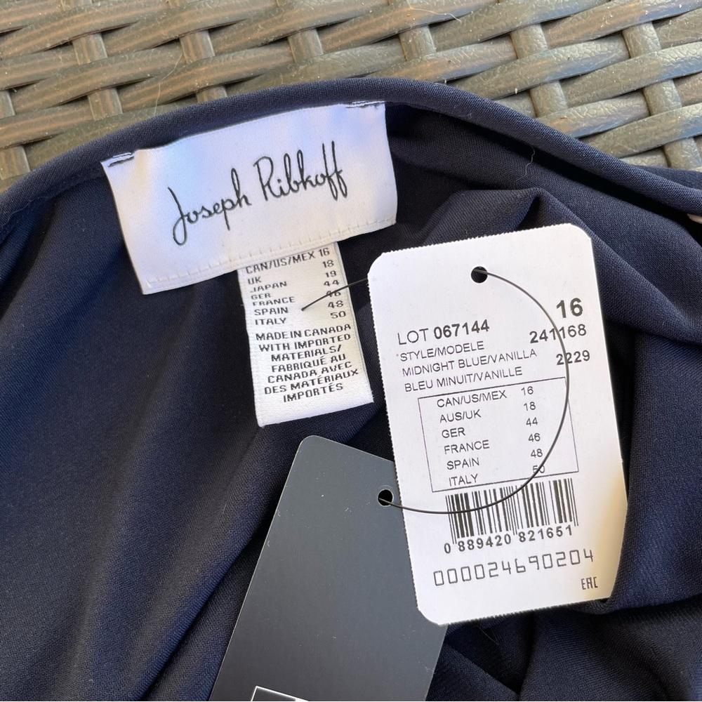 Joseph Ribkoff Midnight Blue/Vanilla One-Shoulder Boxy Top Size 16 (NWT) - Picture 9 of 10